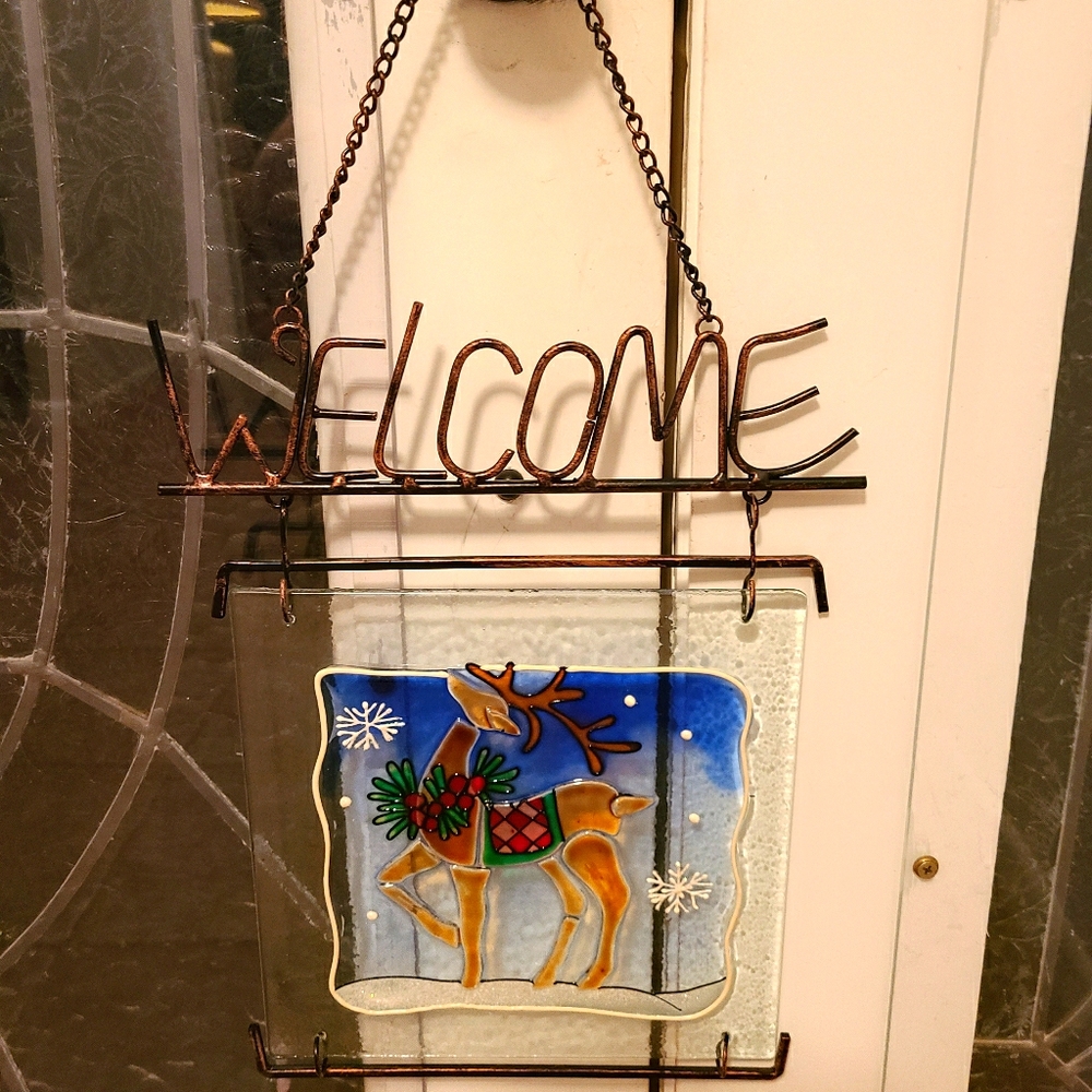 Welcome Reindeer Glass Hanger